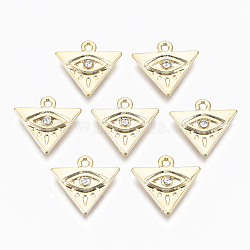 Alloy Pendants, with Crystal Rhinestone, Cadmium Free & Nickel Free & Lead Free, Triangle with Eye, Real 18K Gold Plated, 14x15x2.5mm, Hole: 1.5mm(PALLOY-S135-012-NR)