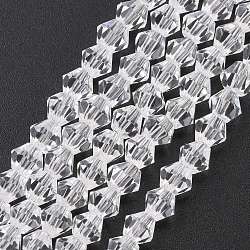 Imitate Austrian Crystal Bicone Glass Beads Strands, Grade AA, Faceted, Clear, 4x4mm, Hole: 1mm, about 82~85pcs/strand, 30.5~31cm(GLAA-F029-4x4mm-13)