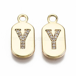 Brass Micro Pave Clear Cubic Zirconia Pendants, Nickel Free, Real 18K Gold Plated, Oval with Word, Letter.Y, 16x7.5x1.5mm, Hole: 1.8mm(KK-S360-052Y-NF)