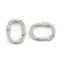 Zinc Alloy Spring Gate Rings, Oval with Heart, Platinum, 27.5x20.5x5mm, Inner Diameter: 20x12mm(PALLOY-L233-06A-P)