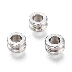202 Stainless Steel European Bead Cores, Grommet for Polymer Clay Rhinestone Large Hole Beads Making, Grooved Rondelle, Stainless Steel Color, 5x3mm, Hole: 2.5mm(STAS-M282-02P)