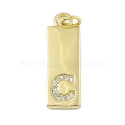 Brass Micro Pave Clear Cubic Zirconia Pendants, Real 18K Gold Plated, Rectangle, Letter C, 23.5x7.5x2mm, Hole: 3mm(KK-P266-06G-C)