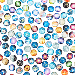 Glass Cabochons, Planet Pattern, Half Round, Planet Pattern, 12x4mm, 140pcs/bag(GLAA-WH0022-65)