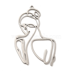 Non-Tarnish 201 Stainless Steel Pendants, Women Charms, Stainless Steel Color, 41x26x1mm, Hole: 1.5mm(STAS-E175-14P)