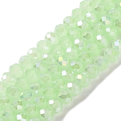 Baking Electroplate Glass Beads Strands, AB Color, Faceted, Round, Pale Green, 10x8mm, Hole: 1mm, about 63~65pcs/strand, 18.90''(48~50cm)(DGLA-A039-J10mm-B10)