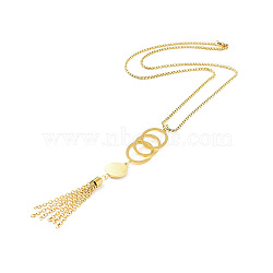 Ion Plating(IP) 304 Stainless Steel Ring with Tassel Pendant Necklace with Box Chains for Women, Golden, 23.74 inch(60.3cm)(NJEW-B087-07G)