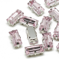 Sew on Rhinestone, Multi-strand Links, Glass Rhinestone, with Brass Prong Settings, Garments Accessories, Faceted, Rectangle, Platinum, Light Rose, 10.5x5.5x4mm, Hole: 1mm(RGLA-T092-5x10mm-10P)