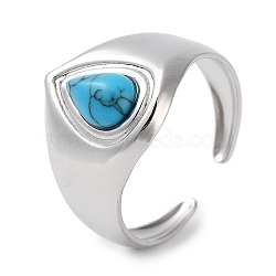 304 Stainless Steel Ring, Adjustable Synthetic Turquoise Rings, 15mm, Inner Diameter: Adjustable(RJEW-B059-11P-02)