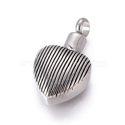 Retro 304 Stainless Steel Pendants, Perfume Bottle, Heart, Antique Silver, 27.5x15.5x7.5mm, Hole: 4mm(STAS-L237-09AS)