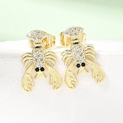 Brass Micro Pave Cubic Zirconia Stud Earrings, Lobster, Golden, 15x10mm(KK-CBA5B62-06G)