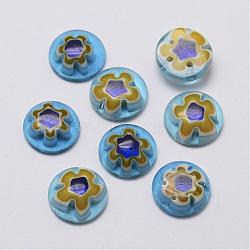 Handmade Millefiori Glass Cabochons, Single Flower Design, Half Round/Dome, Light Blue, 10x3mm(G-F346-03A)