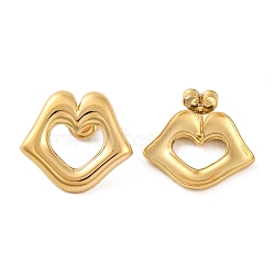 Ion Plating(IP) 304 Stainless Steel Stud Earrings, Lip, Real 14K Gold Plated, 20x22mm(EJEW-G395-08G)