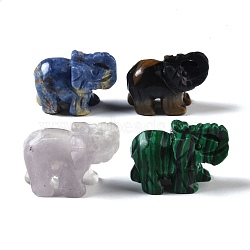 Natural & Synthetic Mixed Gemstone Carved Elephant Figurines, for Home Office Desktop Feng Shui Ornament, 40x20~22x28~29.5mm(DJEW-M015-07)