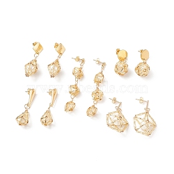 5 Pairs 5 Style Shell Pearl Beaded Dangle Stud Earrings, 304 Stainless Steel Geometry Long Drop Earrings for Women, Golden, 32~67mm, Pin: 0.8mm, 1 Pair/style(EJEW-JE05087)