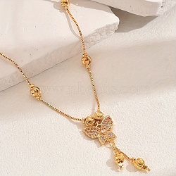 Fashionable Brass Pave Cubic Zirconia Butterfly Pendant Necklaces, Tassel Necklaces for Women, Real 18K Gold Plated, Clear, 17.91 inch(45.5cm)(CT9950-4)