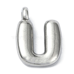 Anti-Tarnish 304 Stainless Steel Pendants, Letter Charm, Letter U, 19.5x14x4mm, Hole: 1.6mm(STAS-U033-02P-U)