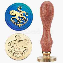 Wax Seal Stamp Set, Sealing Wax Stamp Solid Brass Head,  Wood Handle Retro Brass Stamp Kit Removable, for Envelopes Invitations, Gift Card, Octopus, 83x22mm, Stamps: 25x14.5mm(AJEW-WH0208-1222)