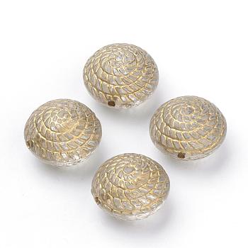 Plating Transparent Acrylic Beads, Golden Metal Enlaced, Flat Round, Clear, 17.5x12.5mm, Hole: 1.5mm, about 235pcs/500g
