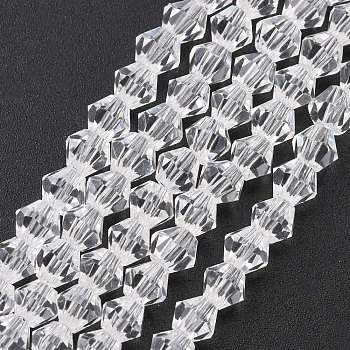 Imitate Austrian Crystal Bicone Glass Beads Strands, Grade AA, Faceted, Clear, 4x4mm, Hole: 1mm, about 93~95pcs/strand, 14 inch