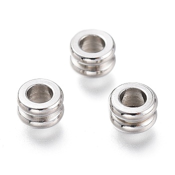 202 Stainless Steel European Bead Cores, Grommet for Polymer Clay Rhinestone Large Hole Beads Making, Grooved Rondelle, Stainless Steel Color, 5x3mm, Hole: 2.5mm