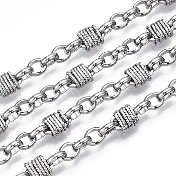 Brass Twist Knot Lock Link Chains, Unwelded, with Spool, Real Platinum Plated, 9.5x7x3.5mm, Links: 6.5x2x1mm, about 39.37 Feet(12m)/Roll