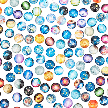 Glass Cabochons, Planet Pattern, Half Round, Planet Pattern, 12x4mm, 140pcs/bag