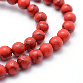 Synthetic Howlite Bead Strand, Dyed, Round, Red, 8mm, Hole: 1mm, about 50pcs/strand, about 15 inch