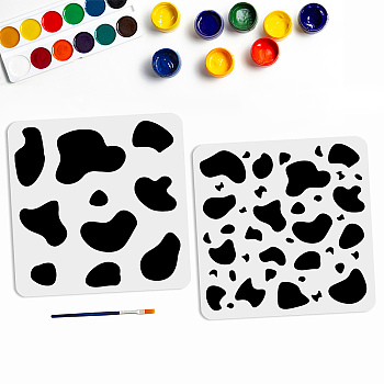 US 1 Set PET Hollow Out Drawing Painting Stencils, with 1Pc Art Paint Brushes, for DIY Scrapbook, Photo Album, Cow Pattern, Stencils: 300x300mm, 1pc/style
