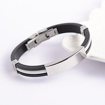 Trendy PU Leather Cord Bracelets, with 304 Stainless Steel Slider Charms and Watch Band Clasps, White, 68x54mm