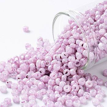 TOHO Round Seed Beads, Japanese Seed Beads, (1200) Opaque White Pink Marbled, 8/0, 3mm, Hole: 1mm, about 222pcs/10g