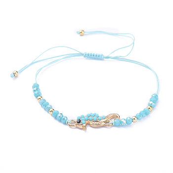 Adjustable Nylon Thread Braided Bead Bracelets, with Alloy Resin Links, Glass Beads and Brass Beads, Sea Horse, Dark Turquoise, Inner Diameter: 1-1/8 inch(2.7cm)~3-1/8 inch(8cm)