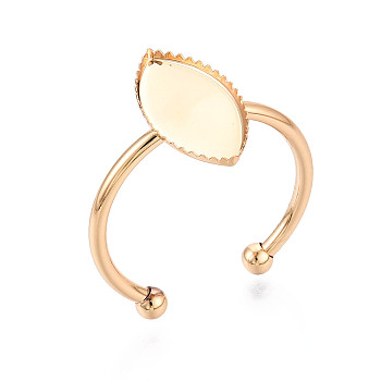 Brass Cuff Ring Findings, Blank Bezel Cup Pad Ring Settings, Real 18K Gold Plated, Horse Eye, Tray: 14x7mm, 15x8mm, Adjustable