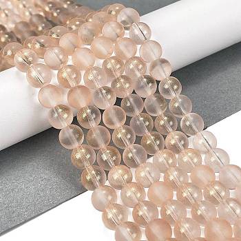 Frosted Transparent Glass Bead Strands, with Gold Powder, Round, PeachPuff, 8mm, Hole: 1mm, about 102pcs/strand, 30.71''(78cm)