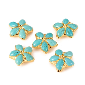 Synthetic Turquoise Beads, with Golden Plated Edge Brass Findings, Flower, 34~35x35~35.5x12~12.5mm, Hole: 1mm