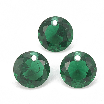 Cubic Zirconia Charms, Faceted, Flat Round, Green, 8x4.5mm, Hole: 1mm