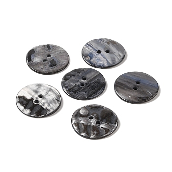 Natural Freshwater Shell Button, Dyed, 2-Hole, Flat Round, Black, 30x3mm, Hole: 2.5mm