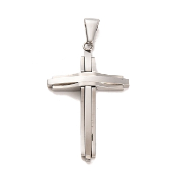 Non-Tarnish 304 Stainless Steel Pendants, Cross Charm, Religion, Stainless Steel Color, 46.5x29x5mm, Hole: 8.8x4mm