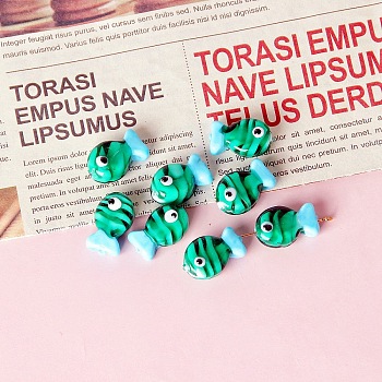 Handmade Lampwork Beads, Fish, Medium Aquamarine, 13x20mm