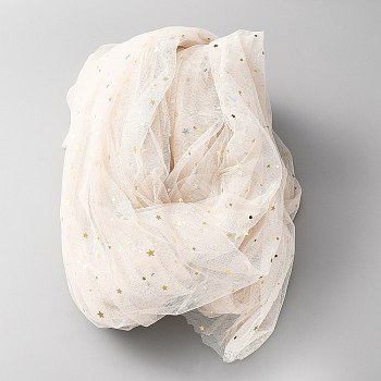 Gold Silver Star/Moon Mesh Tulle Fabric, Plaque Gauze Fabric for Wedding Dress, Veils, Tutu Dress, Prom Gown, Antique White, 511x140x0.02cm