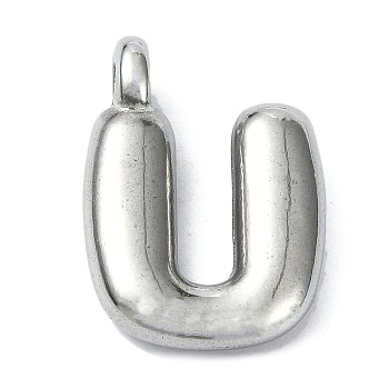 Anti-Tarnish 304 Stainless Steel Pendants, Letter Charm, Letter U, 19.5x14x4mm, Hole: 1.6mm