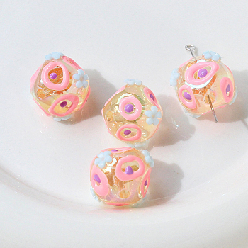 Transparent Acrylic Beads, Hand Painted Beads, Bumpy, Bead in Bead, Round, Letter O, 18x17mm