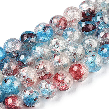 Baking Painted Crackle Glass Bead Strands, with Gold Powder, Round, Deep Sky Blue, 8mm, Hole: 1.2mm, about 103pcs/strand, 30.08~30.7''(76.4~78cm)