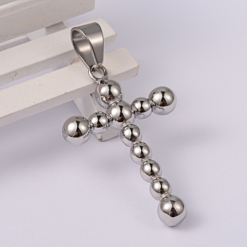 Cross 304 Stainless Steel Big Pendants, Stainless Steel Color, 52x34x8mm, Hole: 11x8.5mm