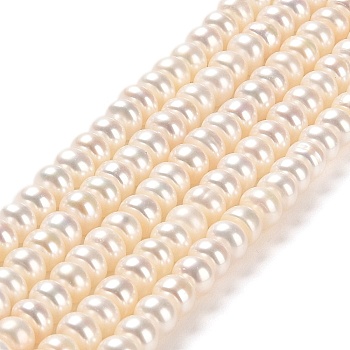 Natural Cultured Freshwater Pearl Beads Strands, Grade 5A, Rondelle, PapayaWhip, 5~5.5x4~4.5mm, Hole: 0.8mm, about 96pcs/strand, 15.16''~15.35''(38.5~39cm)