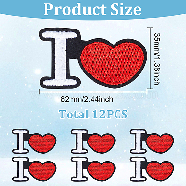 12Pcs Heart with Letter I Pattern Polyester Embroidery Iron on Applique Patch(PATC-FG0001-63)-2