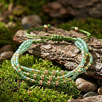 Adjustable Glass Seed Bead & Glass & Brass Beads Multi-Strand Bracelets for Women, Round, Green Yellow, 11.02 inch(28cm)(HR1151-1)