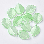 Transparent Spray Painted Glass Pendants, Leaf, Light Green, 23.5x17x4.5mm, Hole: 1.2mm(GLAA-S054-006A-02)