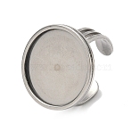 304 Stainless Steel Cuff Ring Findings, Round Pad Ring Base Setting Findings, Stainless Steel Color, 22.5mm, US Size 9(18.9mm), Tray Size: 20mm(STAS-B126-11C-P)