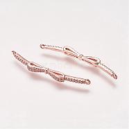 Brass Micro Pave Cubic Zirconia Links, Bowknot, Rose Gold, 39x3x3.5mm, Hole: 1mm(ZIRC-E113-11RG)
