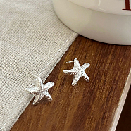 925 Sterling Silver Starfish Stud Earrings, Elegant Beach Vacation Style Jewelry, Silver, 12x10mm(DN7579)